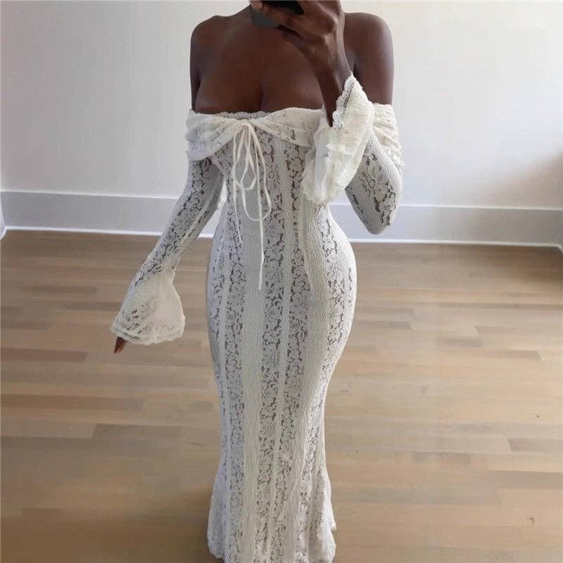 Off-Shoulder Lace Maxi Dress