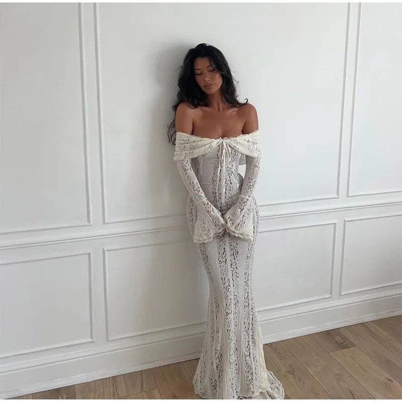 Off-Shoulder Lace Maxi Dress