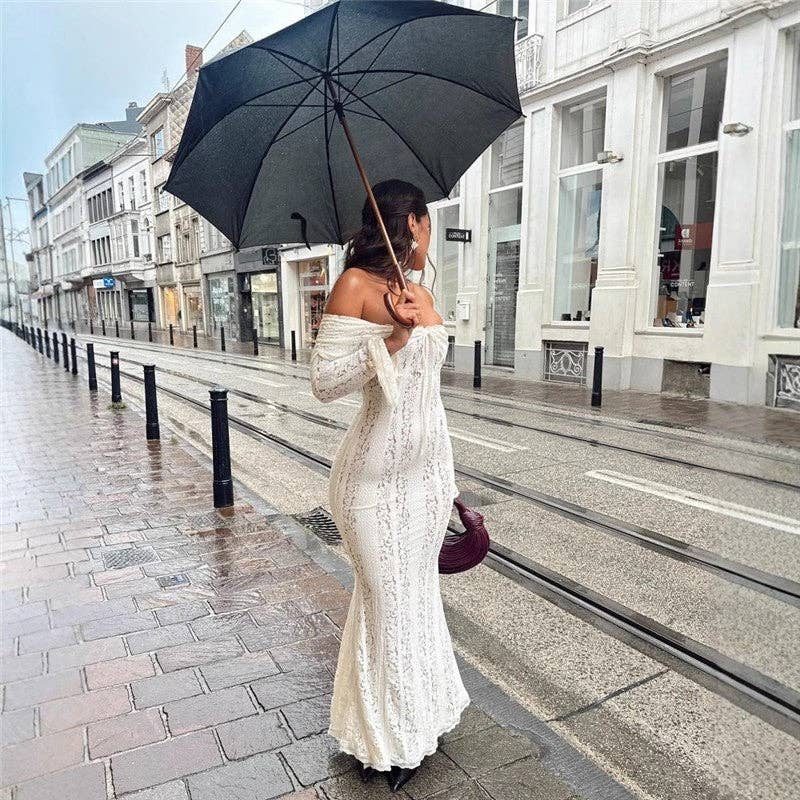 Off-Shoulder Lace Maxi Dress