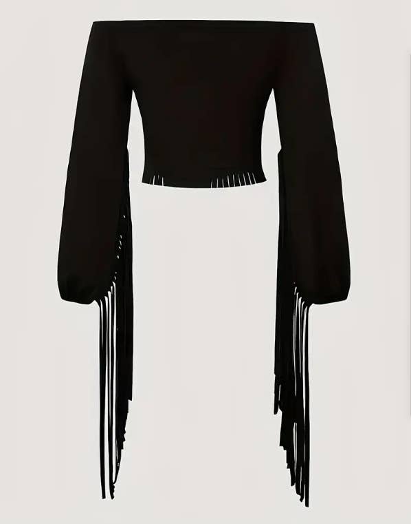 Cowgirl Tassel Slim Blouse One-Shoulder Fringe Crop Top